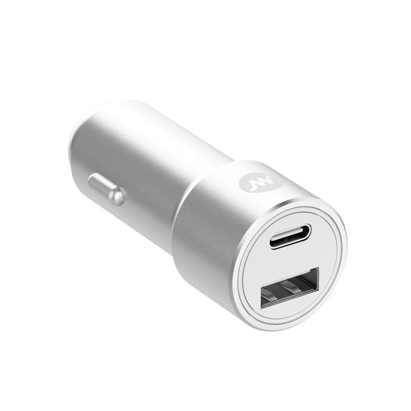 Pro Series 42W 2-Port USB-A & USB-C Car Charger - Silver & White