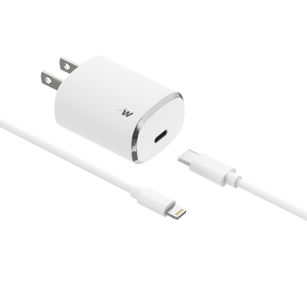 20W 1-Port USB-C Home Charger with 6' USB-C to Lightning Cable - White
