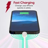 "Just Wireless 10ft Apple Lightning Cable. Extra long 10ft Apple Lightning cable. Charges and syncs Apple devices. Ultra-strong connector joints. Apple MFi certified. High-quality and durable construction. Compatible with various Apple devices. Fast and reliable data transfer. Convenient length for flexibility. Tangle-free design. Ensures safe and stable charging