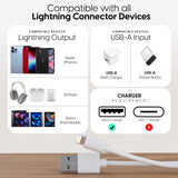 "Just Wireless 10ft Apple Lightning Cable. Extra long 10ft Apple Lightning cable. Charges and syncs Apple devices. Ultra-strong connector joints. Apple MFi certified. High-quality and durable construction. Compatible with various Apple devices. Fast and reliable data transfer. Convenient length for flexibility. Tangle-free design. Ensures safe and stable charging