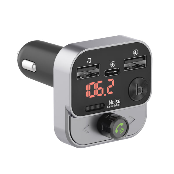 Bluetooth FM Transmitter with USB-C and USB-A Charging Port - Black