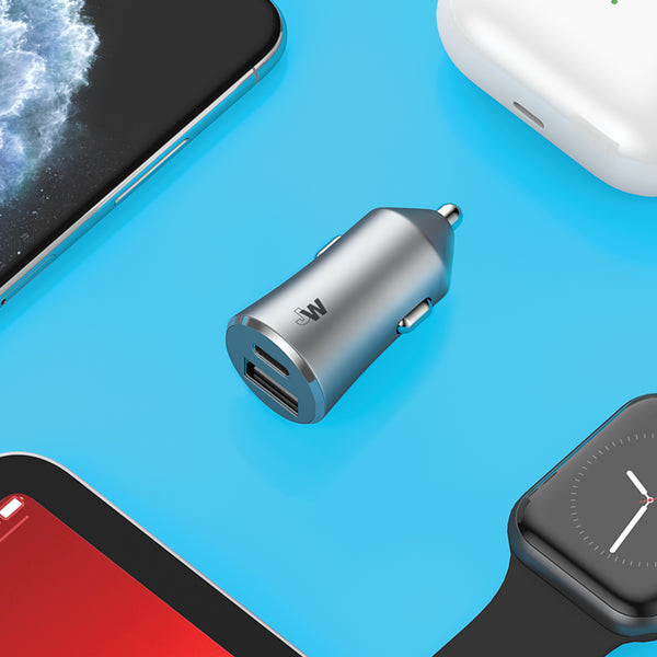 3.4A Dual Port USB-A and USB-C Car Charger - Gray