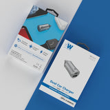 3.4A Dual Port USB-A and USB-C Car Charger - Gray