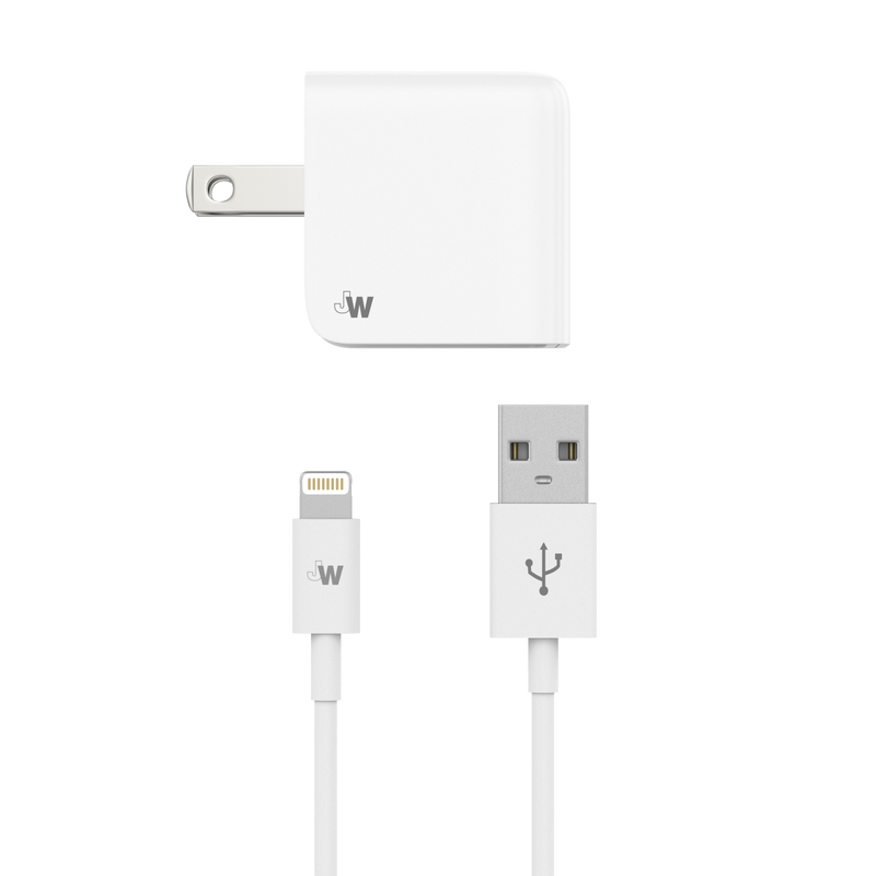 Just Wireless Single USB Wall Charger with 5ft Lightning Cable - 12 Watts / 2.4 Amps of Power - Compatible with all Apple Devices - Folding Prongs for Easy Storage - Ultra Strength Connector Joints - Apple MFI Certified - Includes 5ft Lightning Cable
