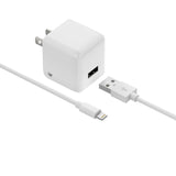 Just Wireless Single USB Wall Charger with 5ft Lightning Cable - 12 Watts / 2.4 Amps of Power - Compatible with all Apple Devices - Folding Prongs for Easy Storage - Ultra Strength Connector Joints - Apple MFI Certified - Includes 5ft Lightning Cable