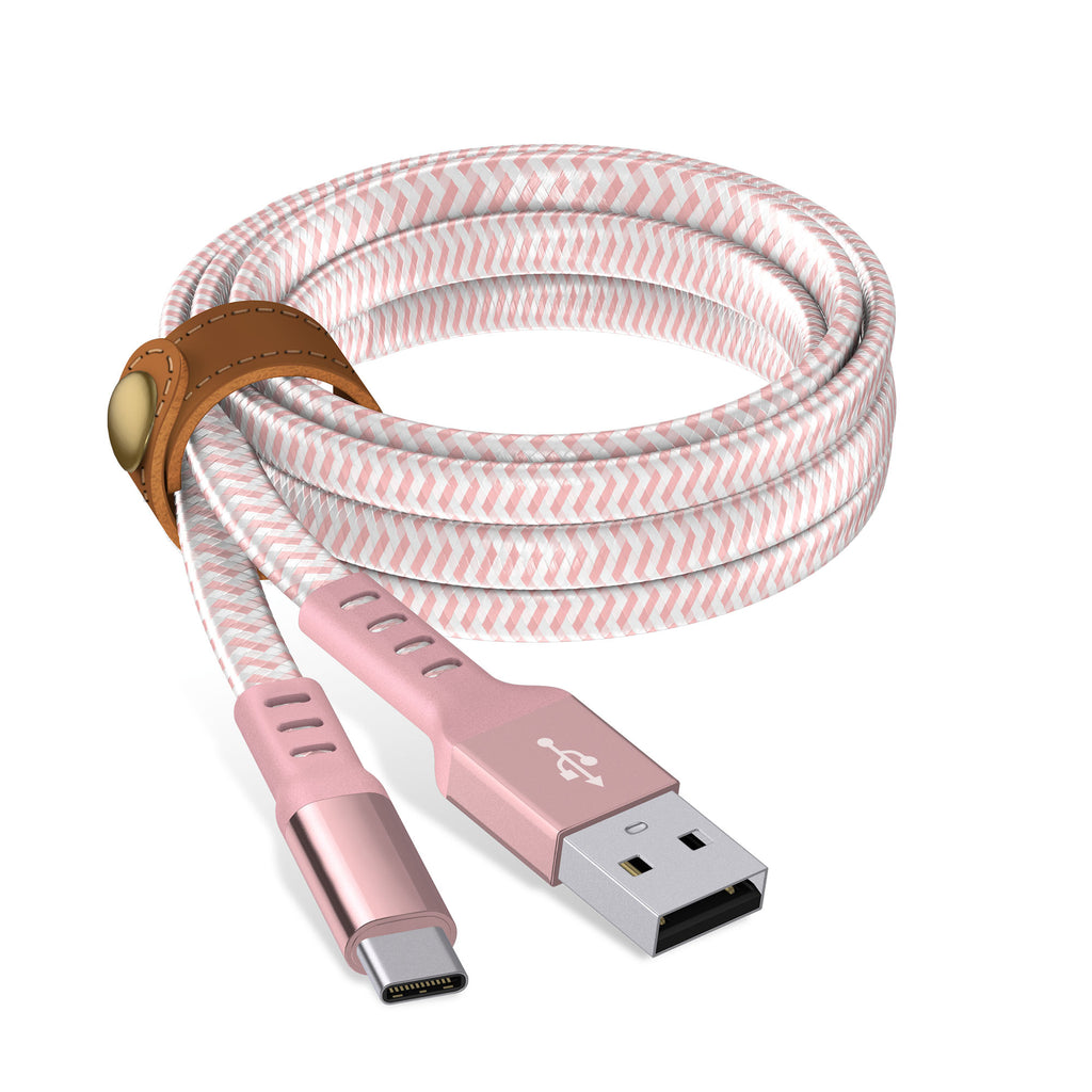 6ft Nylon Braided Flat USB-C Cable - Rose Gold Just Wireless