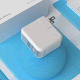 Just Wireless Phone & Laptop Charger - Quick and Powerful Wall Charger - Delivers 45 Watts of Power - Dual Charge with USB-C and USB-A Ports - Supports Power Delivery - Rotating Prongs for Easy Plug Management - Features GaN Technology - Power Delivery Charges a Smartphone up to 50% in 30 Minutes - Charge Your Laptop - Includes Hard Shell Case