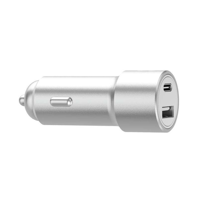 Pro Series 42W 2-Port USB-A & USB-C Car Charger with 6' USB-C to USB-C Cable - Silver & White