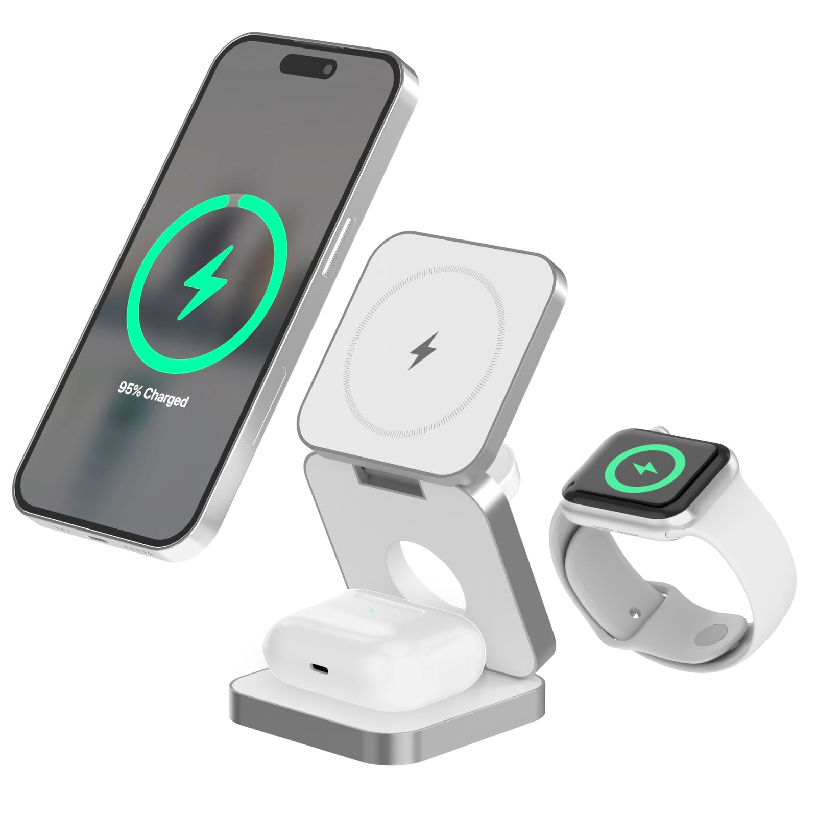 3-in-1 Magnetic Collapsible Wireless Charger - White Just Wireless