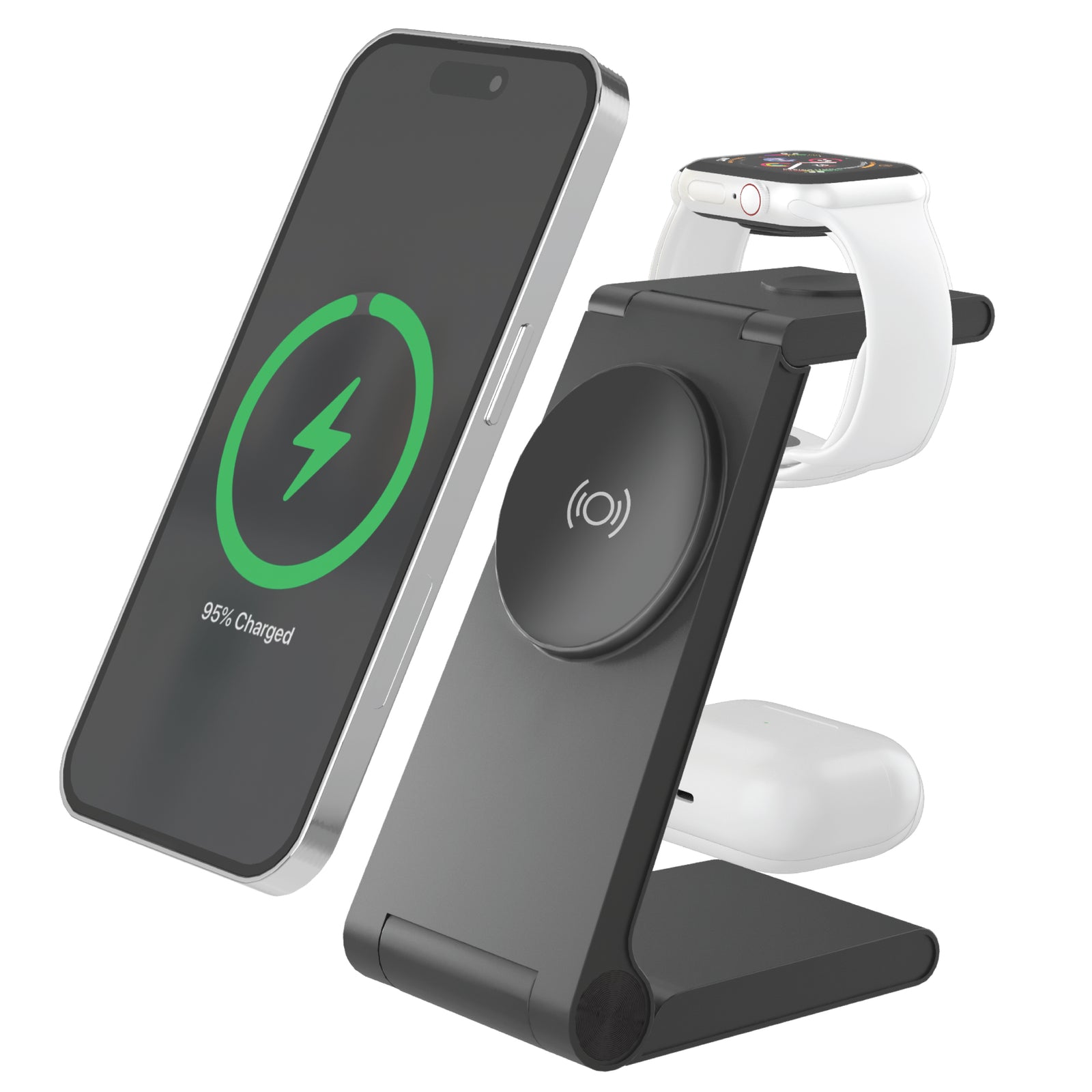 3-in-1 Magnetic Wireless Charger - Black Just Wireless