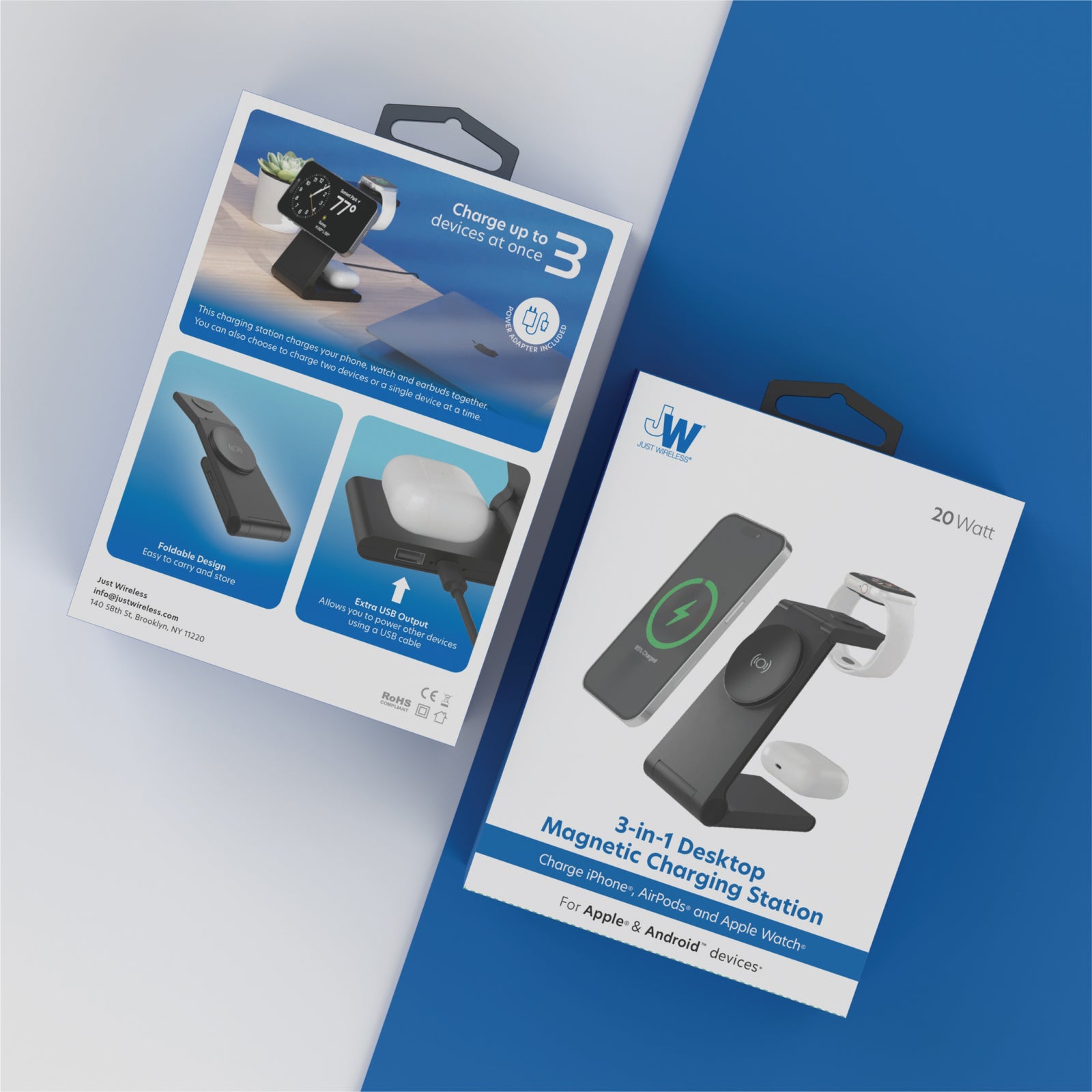 3-in-1 Magnetic Wireless Charger Black Just Wireless