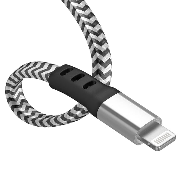 6ft Flat Nylon Braided Lightning to USB-C Charging Cable - Slate / Silver