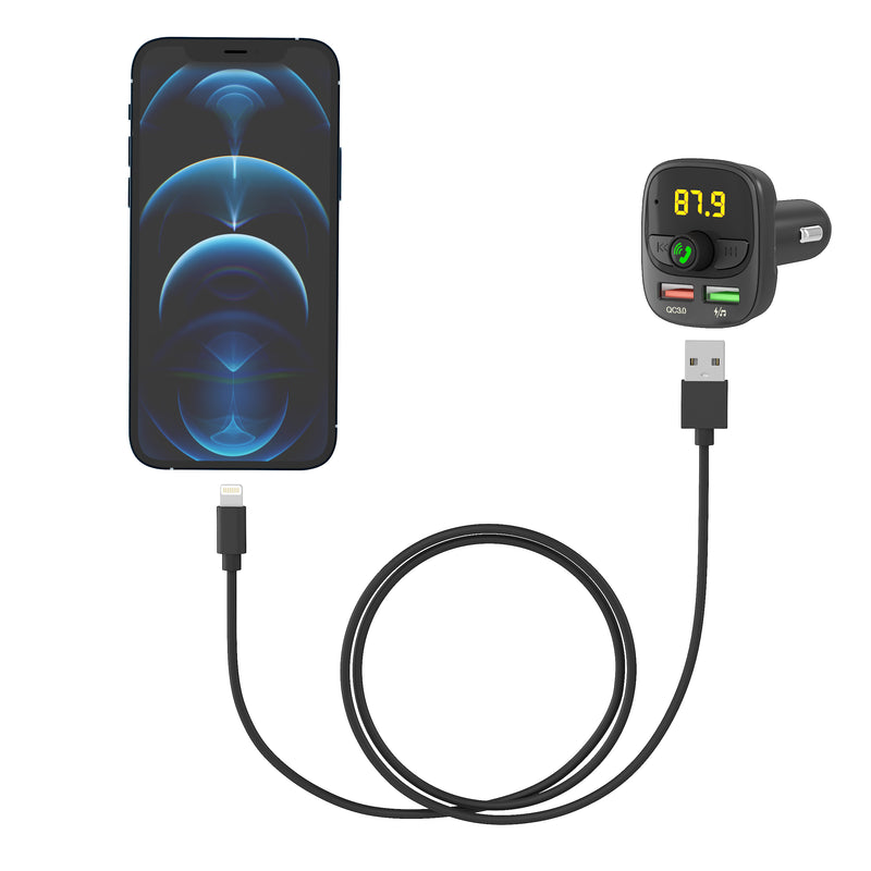 Just Wireless Bluetooth FM Transmitter with USB-C and USB-A Charging Port -  Black