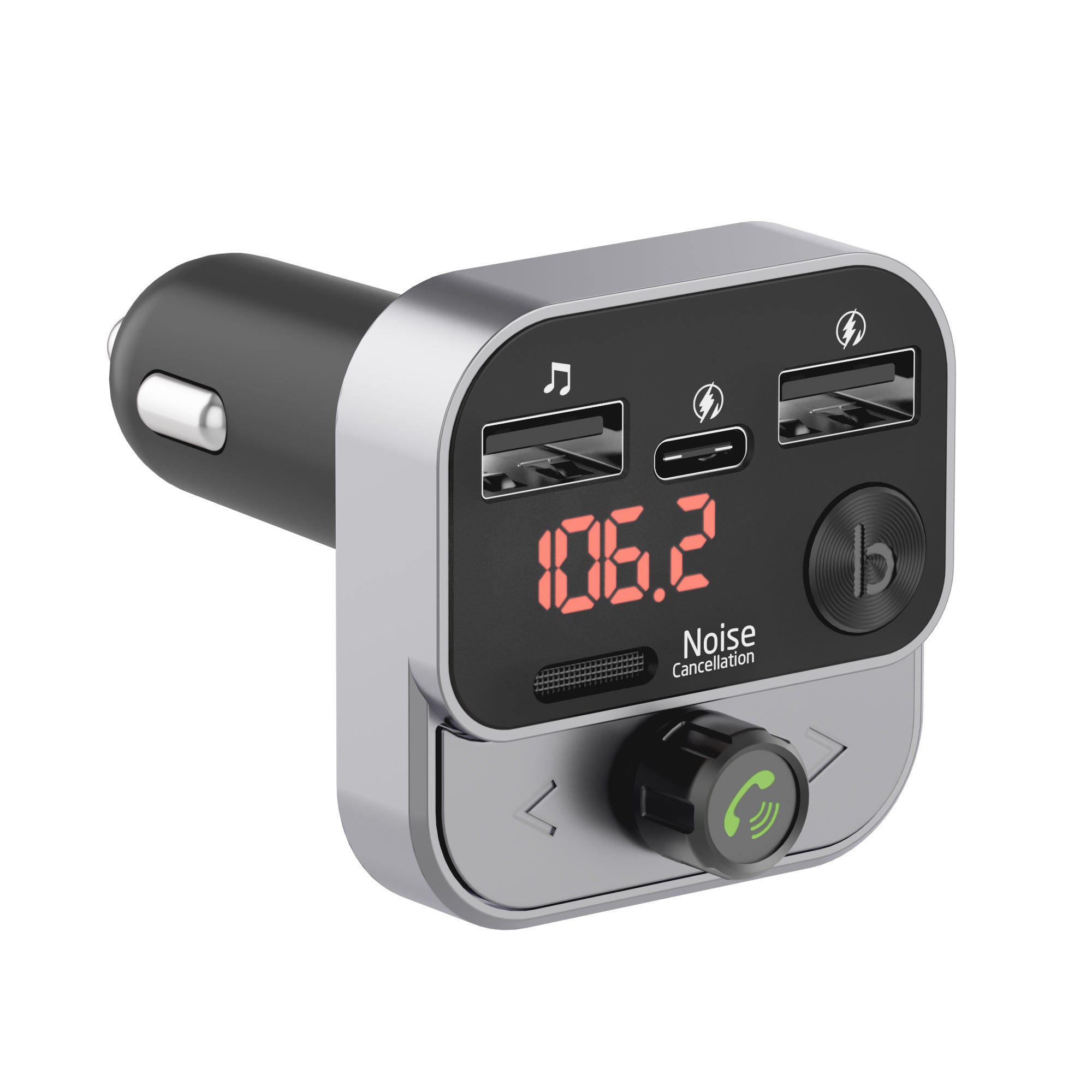 Wireless FM Transmitter with USB-C and USB-A Charging Port - Black Just