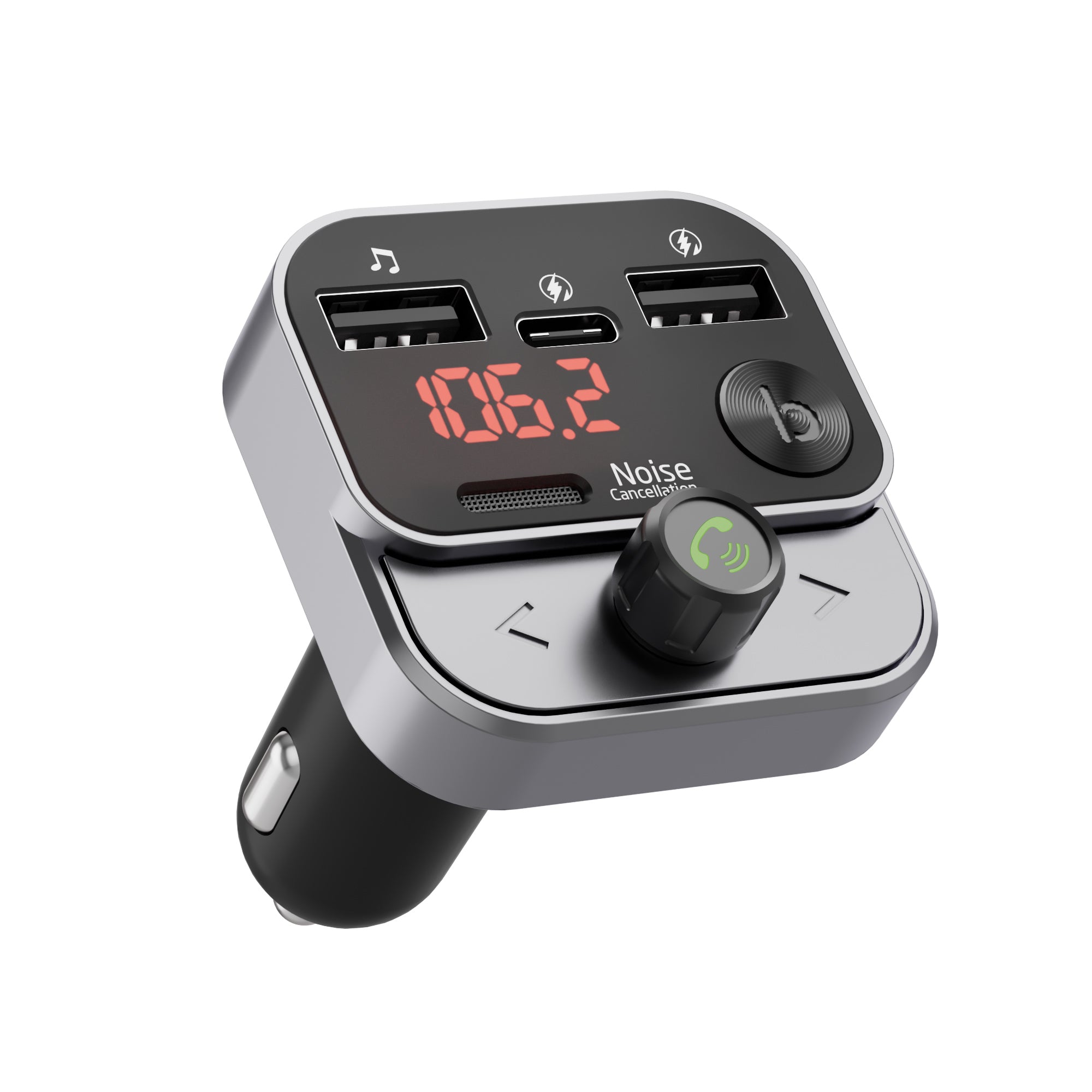 Wireless FM Transmitter with USB-C and USB-A Charging Port - Black Just
