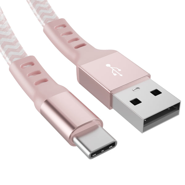 6ft Nylon Braided Flat USB-C Cable - Rose Gold