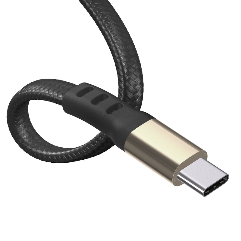 elev billede er mere end 6ft Nylon Braided Flat USB-C Cable - Black and Gold Just Wireless