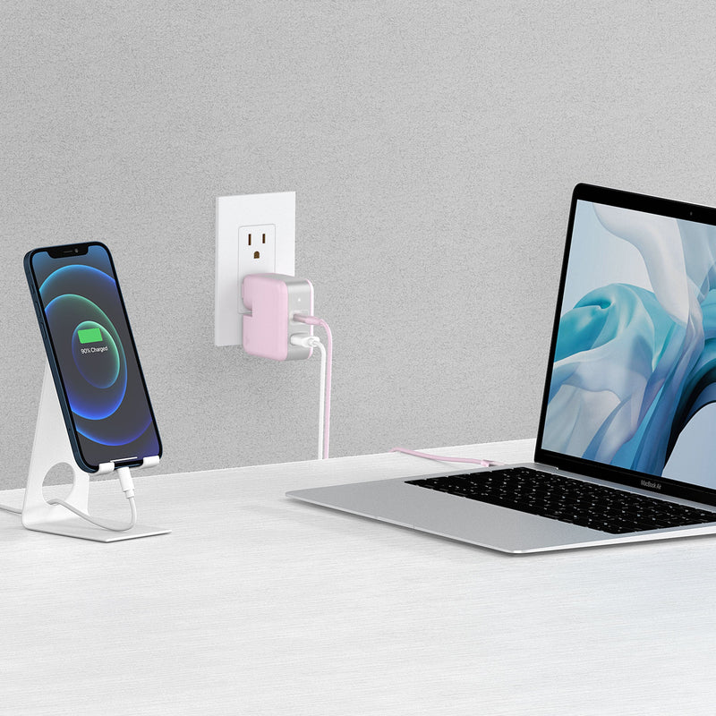 Just Wireless Phone & Laptop Charger - Quick and Powerful Wall Charger - Delivers 45 Watts of Power - Dual Charge with USB-C and USB-A Ports - Supports Power Delivery - Rotating Prongs for Easy Plug Management - Features GaN Technology - Power Delivery Charges a Smartphone up to 50% in 30 Minutes - Charge Your Laptop - Includes Hard Shell Case