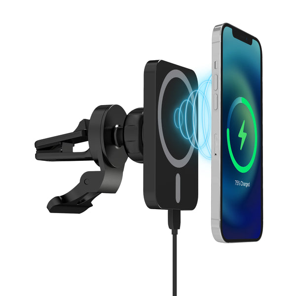 Magnetic MagSafe® Compatible Car Mount 15W Charging – Black Just Wireless