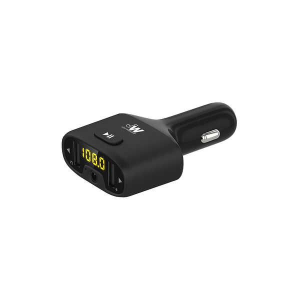 Just Wireless 2-Port USB Car Charger & 3.5mm Auxiliary FM Transmitter. Supports devices with 3.5mm AUX port. Connects to car stereo. Dual-port charging capability. Simultaneous charging for two devices. Easy device connection via aux cable. Convenient car charging solution. Universal compatibility with devices. Reliable and efficient charging performance. Compact and portable design.