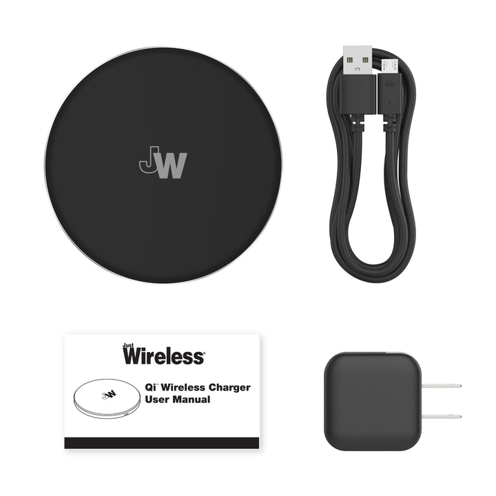 Just Wireless 2pk 5W Qi Wireless Charging Pads - Dual Pack with Wall Adapters. Qi-Certified for Reliable Performance. Compatible with All Qi-Enabled Devices. Hassle-Free Case-Friendly Design
