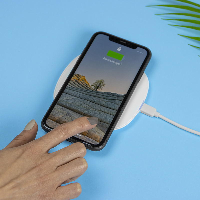 Just Wireless 10W Qi Wireless Charging Pad. 10W fast wireless charging. Compatible with Qi-enabled devices. Wall adapter included for convenience. Sleek and compact design. Provides efficient and reliable charging. Overheating protection for safety.