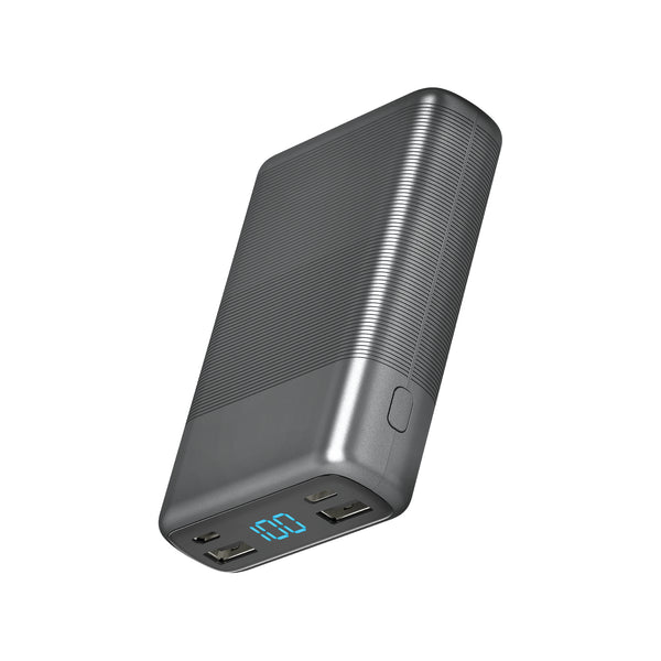 Just Wireless 10,000 mAh 3-Port USB Power Bank with Power Delivery. Delivers 10,000 mAh of portable power. Faster charge with power delivery. Charge 3 devices at the same time. 2 USB-A charging ports and 1 USB-C charging port. Digital battery indicator display screen. 3-foot micro USB charging cable and user manual included. Universally compatible with any standard USB-A device