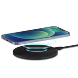 Just Wireless 10W Qi Wireless Charging Pad with AC. 10W wireless charging capability. Case-friendly design for convenience. Includes a 6ft USB-C to USB cable. User manual for easy setup. Compact and portable design. Overheating protection for safety. Wide compatibility with Qi-enabled devices. Efficient and reliable wireless charging.