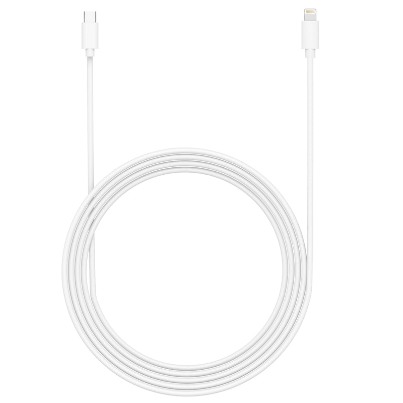 Just Wireless 10ft Lightning to USB-C PVC Cable - White. 10ft Apple Lightning to USB-C cable. Cord features ultra-strength connector joints. Apple MFi certified. Extra-long to use at a distance. Supports high-speed charging. 480Mbps super-fast data transfer speed. Compatible with iPhone 13 Series, iPhone 12 Series, iPhone 11 Series, iPhone XS, iPhone X, iPad (not Pro), AirPods® Pro, AirPods.