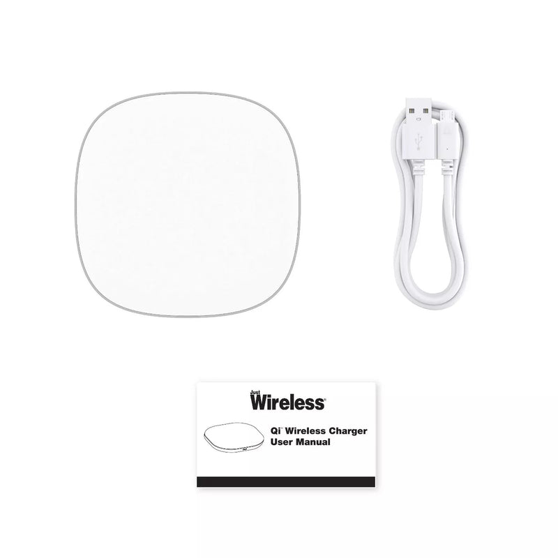 Just Wireless 10W Qi Wireless Charging Pad. 10W fast wireless charging. Compatible with Qi-enabled devices. Wall adapter included for convenience. Sleek and compact design. Provides efficient and reliable charging. Overheating protection for safety.