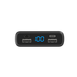 Just Wireless 15,000 mAh 3-Port USB Power Bank. 15,000 mAh of portable power. Fast charge with Power Delivery. 2 USB-A charging ports. 1 USB-C charging port. Digital battery indicator display screen. User manual included. 3-foot micro USB charging cable included. Pre-charged and ready to use. Charge 3 devices at the same time.